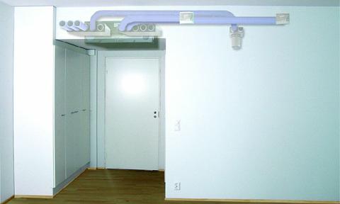 VALLOX BLUE SKYssä ilman puhallus huonetiloihin voidaan toteuttaa seinäpuhalluksenakin.