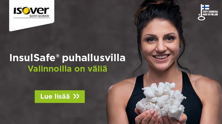 ISOVER InsulSafe puhallusvilla mainoskuva yhdessä Nooralotta Nezirin kanssa