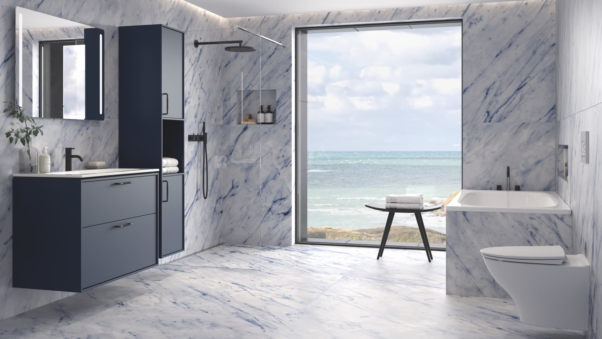 Kylpyhuoneen uusi modulaarinen kalustesarja kiehtoo väripaletillaan