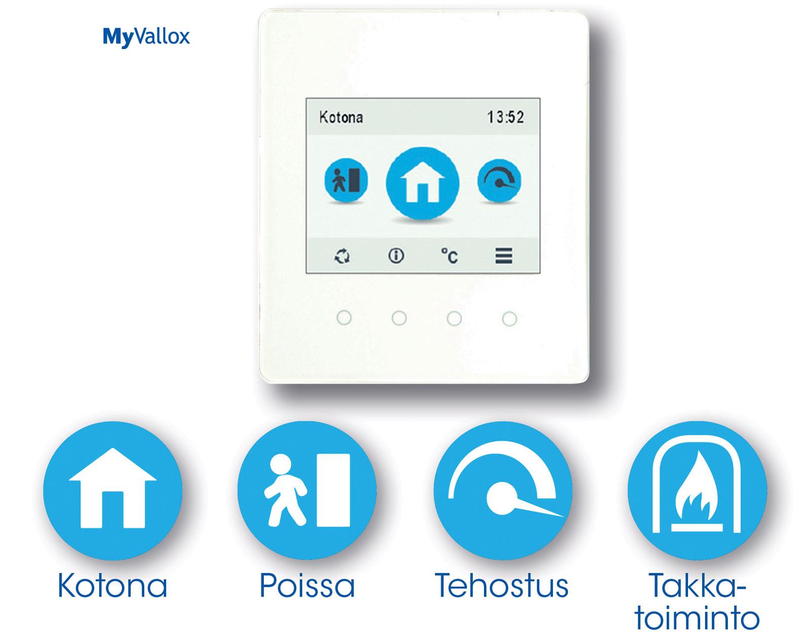 MyVallox Control -ohjaimen kosketusnäppäimet ovat miellyttävät käyttää.