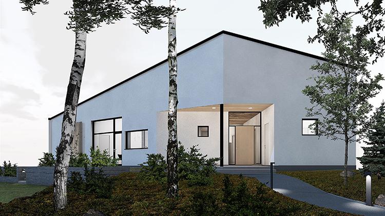 Espooseen on pian valmistumassa Villa Atrium, Helst Arkkitehdit Oy:n yksilöllisesti lapsiperheelle suunnittelema Poroton-kennoharkkotalo. Talon rakentaa OKT-Rakennus Oy.
