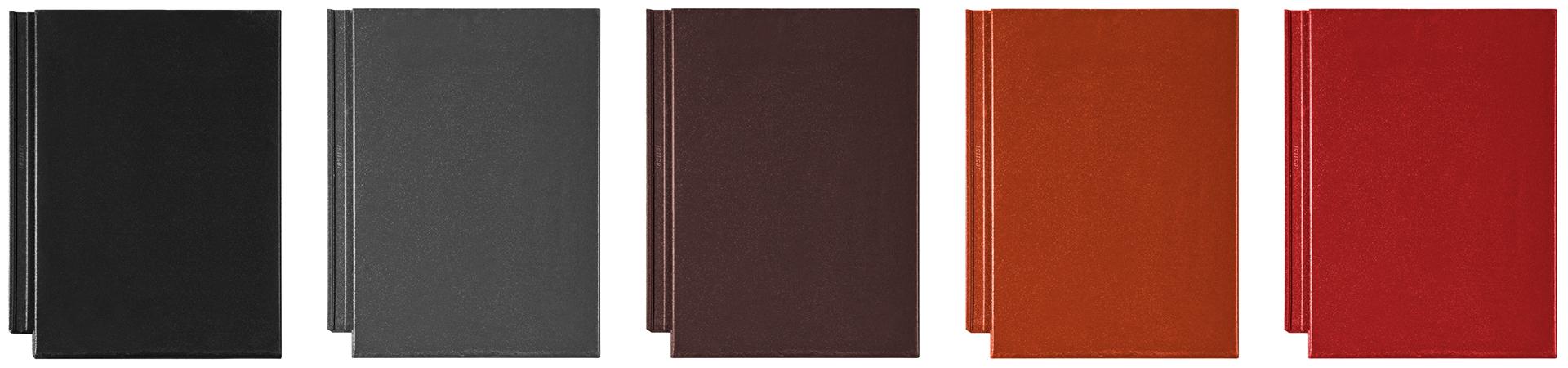 Ormax EVO -kattotiilten värivaihtoehdot ovat musta, tummanharmaa, ruskea, savitiilenpunainen ja tupapunainen.