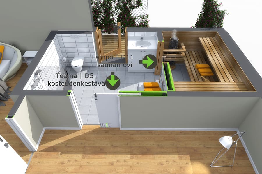 Liukuovilla teet pienestä kylpyhuoneesta suuren